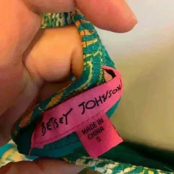 Betsey Johnson Palm Leaf Printed Maxi Dress Square Neck Puffed Sleeves Size S D8 - Picture 6 of 10